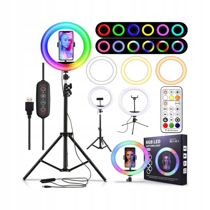 SÚPRAVA VEĽKEJ PRSTEŇOVEJ LAMPY PRE SELFIE LED RGB STATÍV 120W + DIAĽKOVÉ